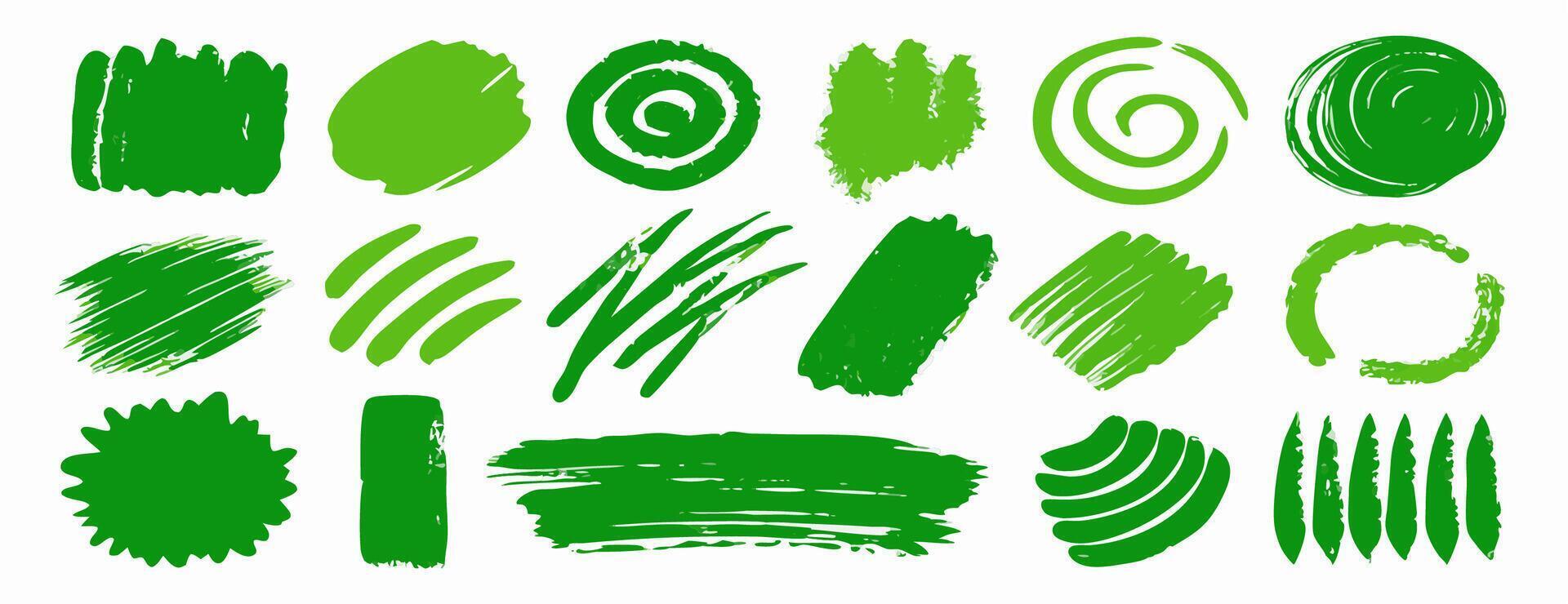 Green Paint Brush Strokes Abstract Texture Set vector