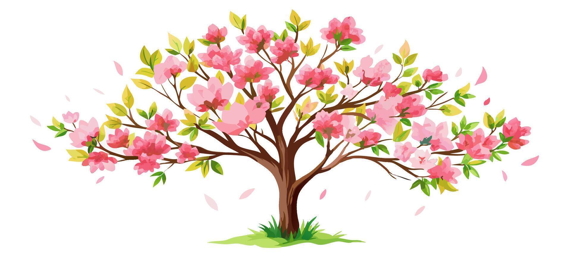 Pink Blossom Tree, Spring Flowers, Nature Illustration vector