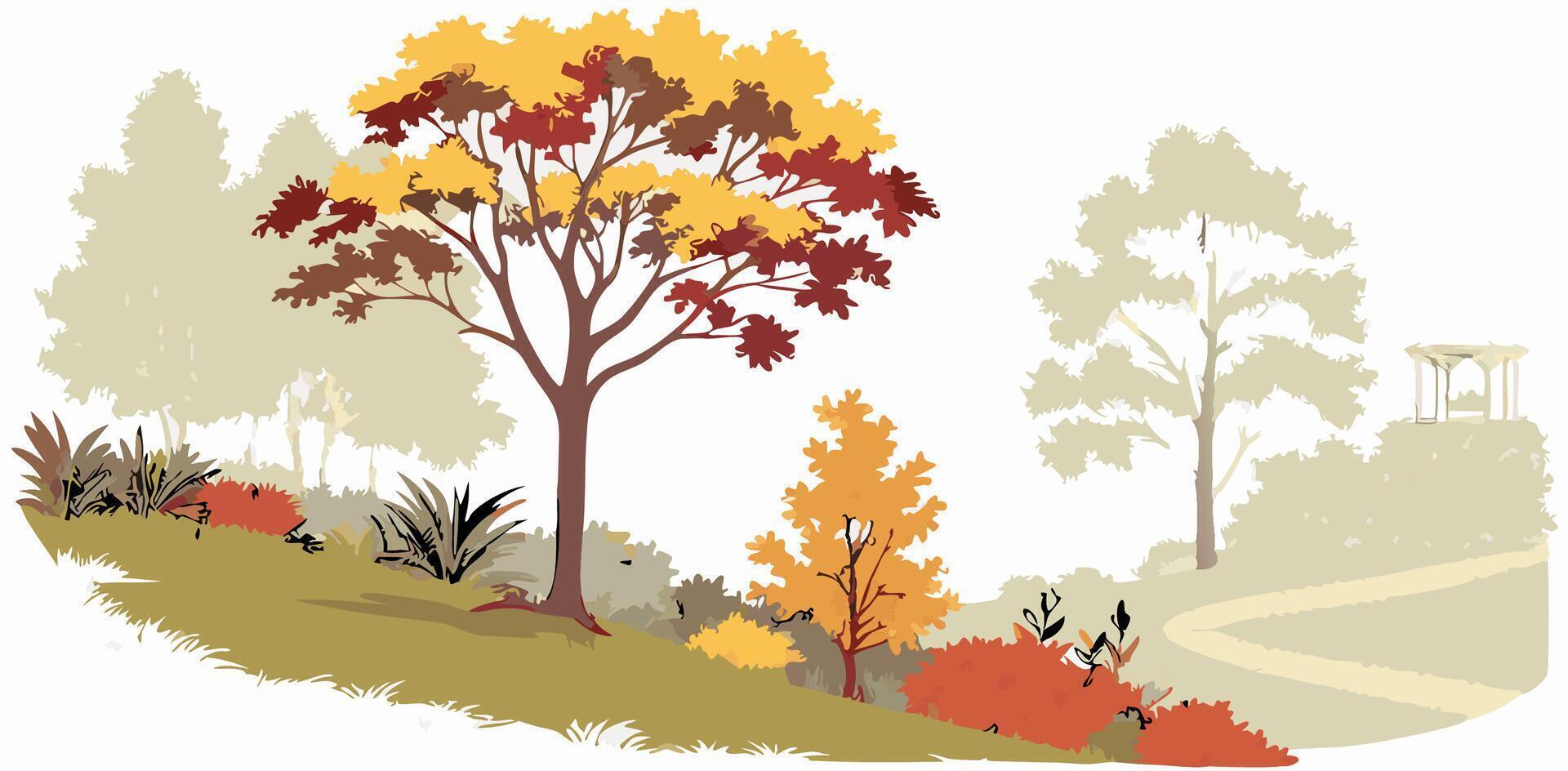 Autumn Landscape Colorful Trees and Park Path vector