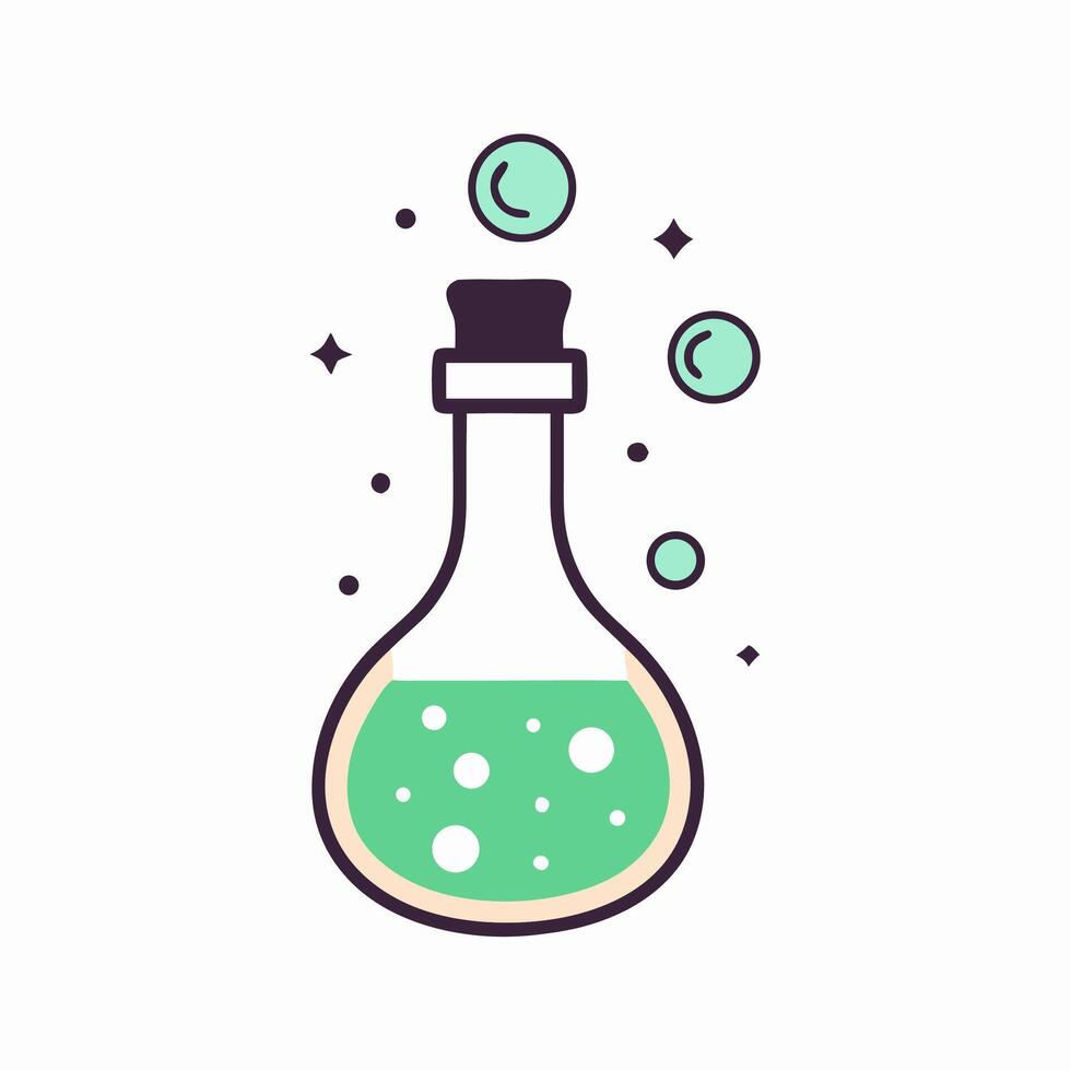 Magic Potion Bottle Cartoon Illustration of Bubbling Green Liquid in Flask vector
