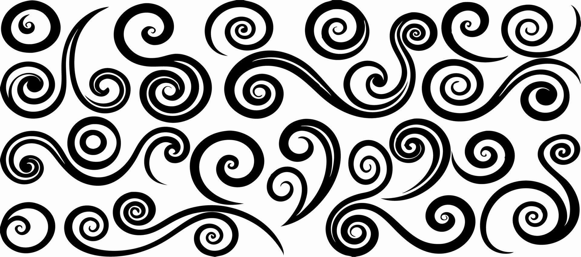 Collection of Black Swirl and Spiral Design Elements vector