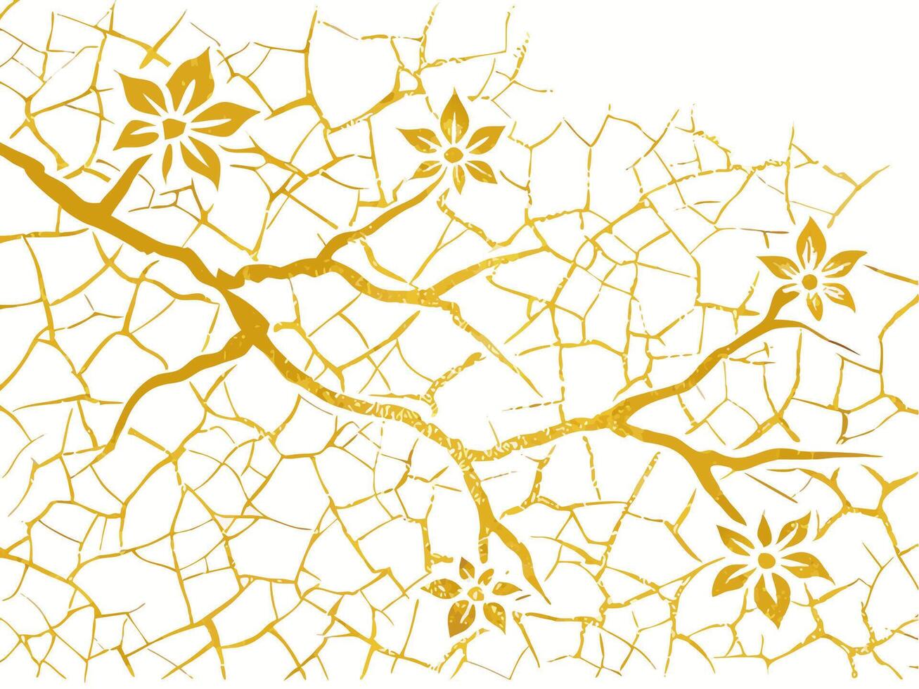 Gold Cracked Branches with Flowers Pattern vector