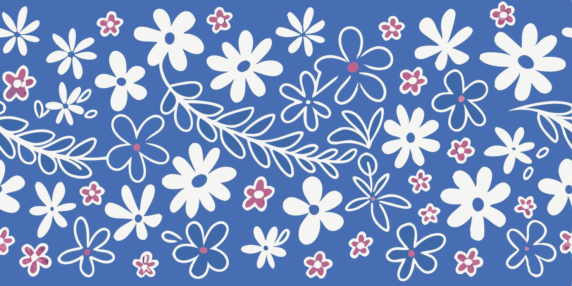 Blue Floral Pattern Seamless Repeat Background vector