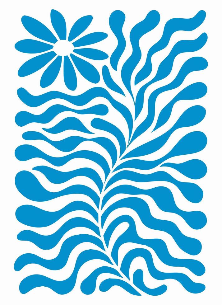 Abstract Blue Floral Design Wavy Lines and Flower vector