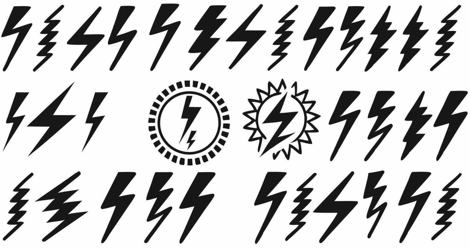 Collection of Black Lightning Bolt Icons and Symbols vector