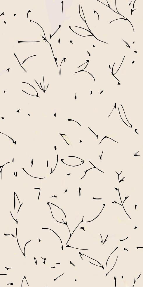 Abstract Beige Background with Black Line Art Botanical Sketch vector