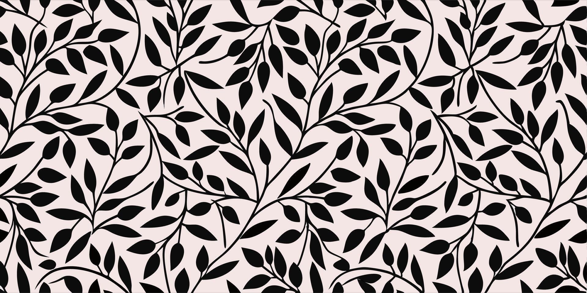 Black and Pink Floral Leaf Pattern Seamless Repeat vector
