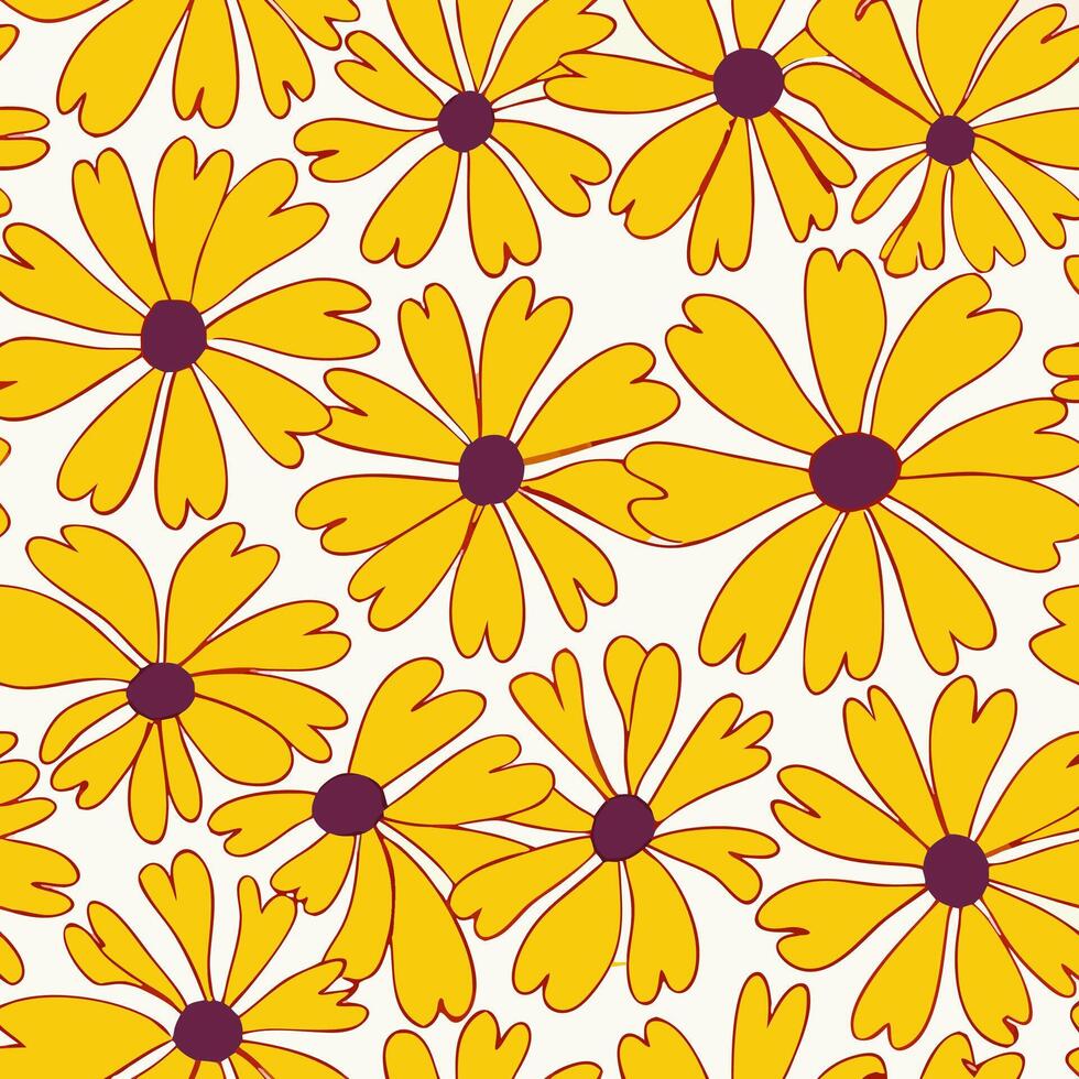 Seamless Yellow Flower Pattern, Floral Background, Textile Print vector