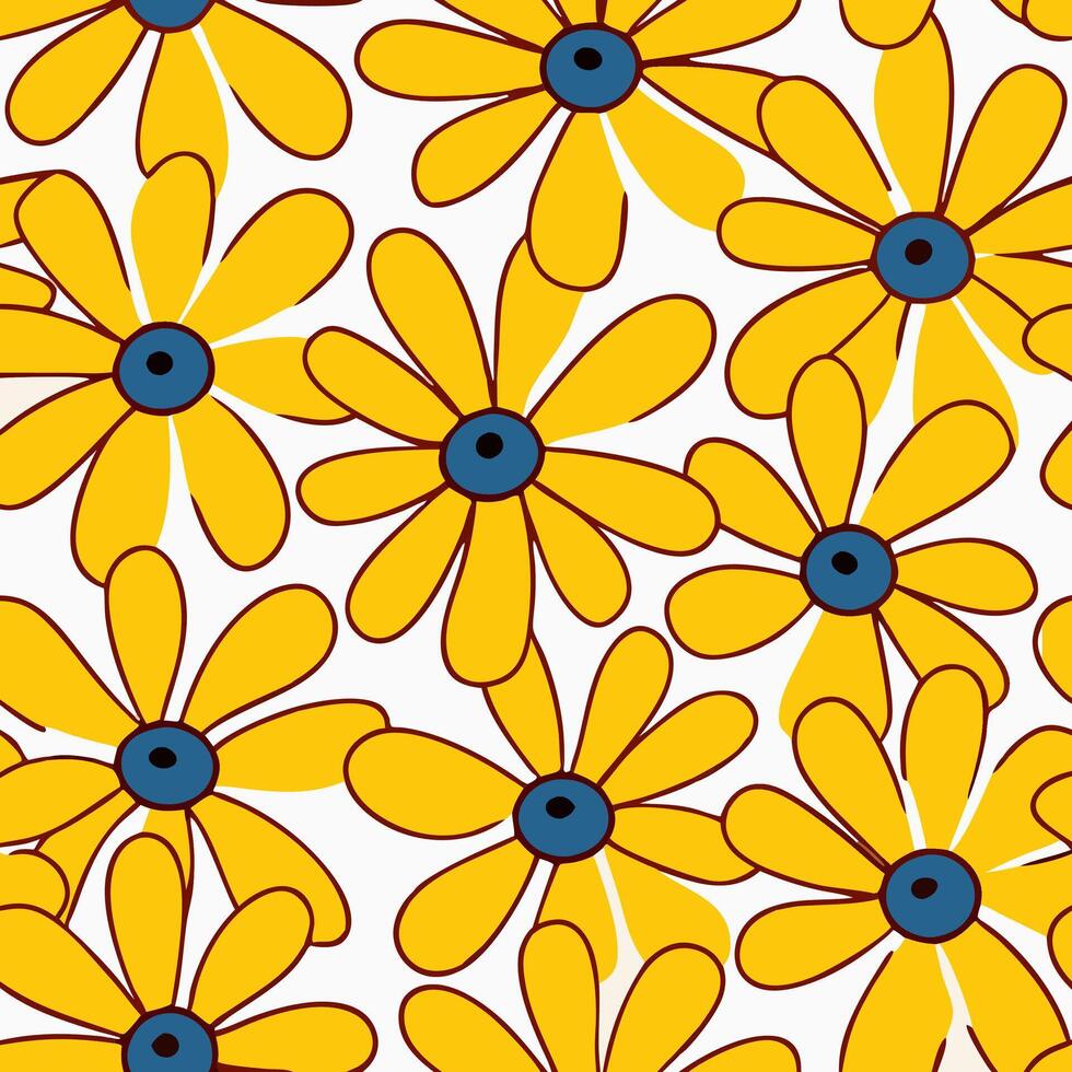 Seamless Pattern Yellow Daisy Flowers, White Background vector