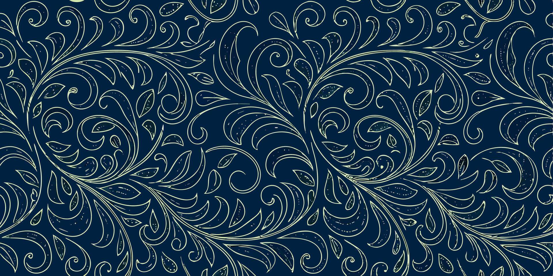 Elegant Floral Pattern Design Dark Blue and Gold Swirls vector