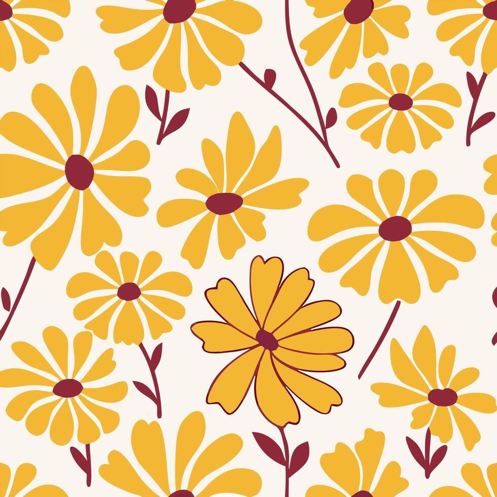 Yellow Daisy Flower Seamless Pattern Background vector