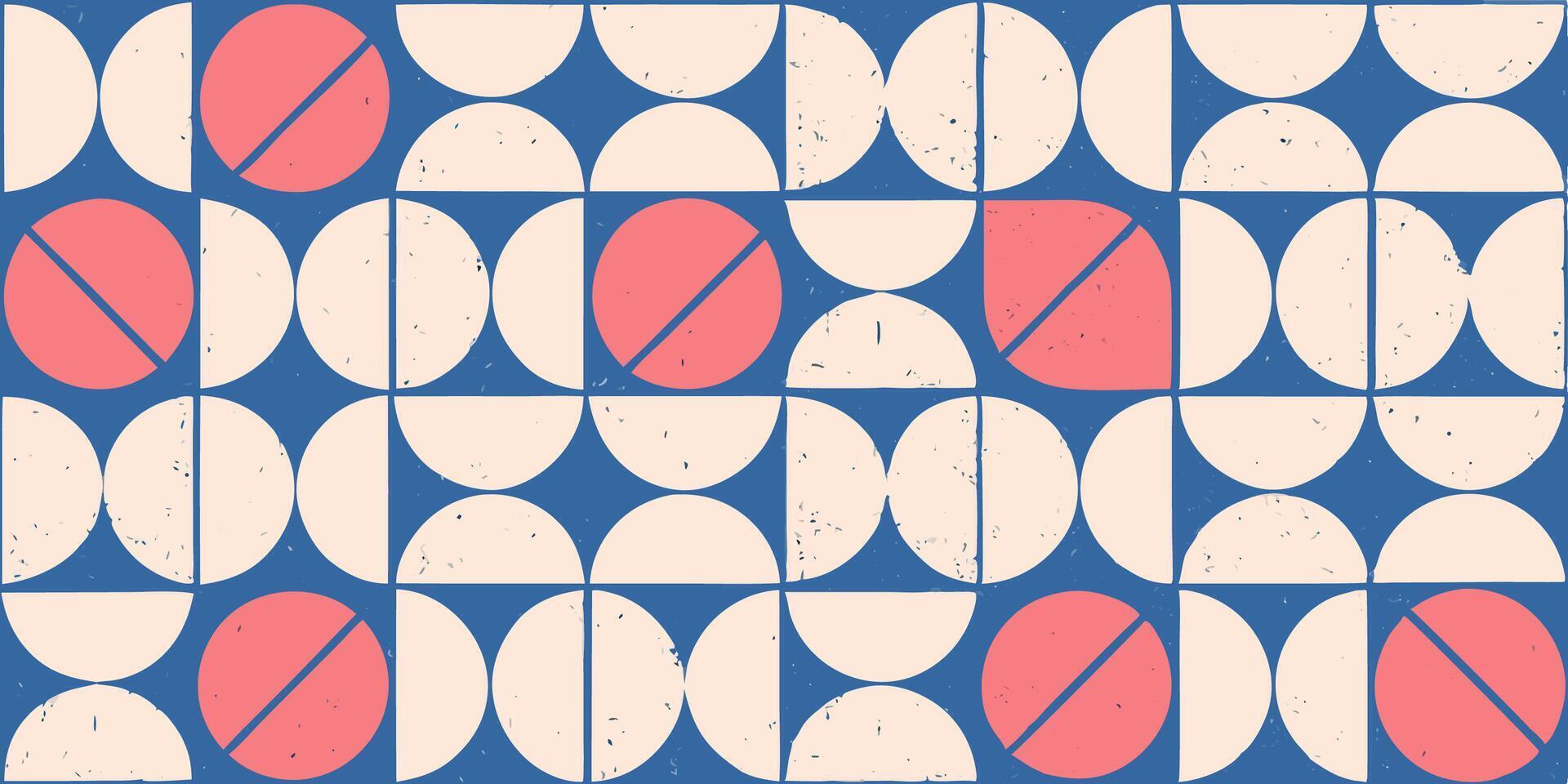 Abstract Geometric Pattern Background Blue, Pink, Beige Semicircles vector
