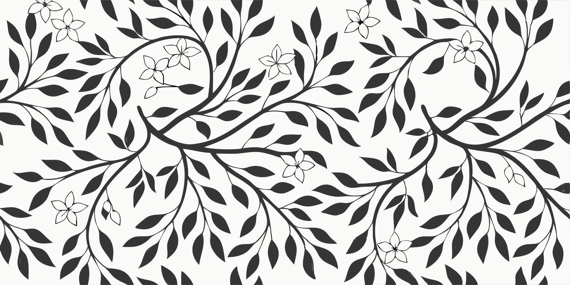 Black and White Floral Branch Pattern Seamless Repeat vector