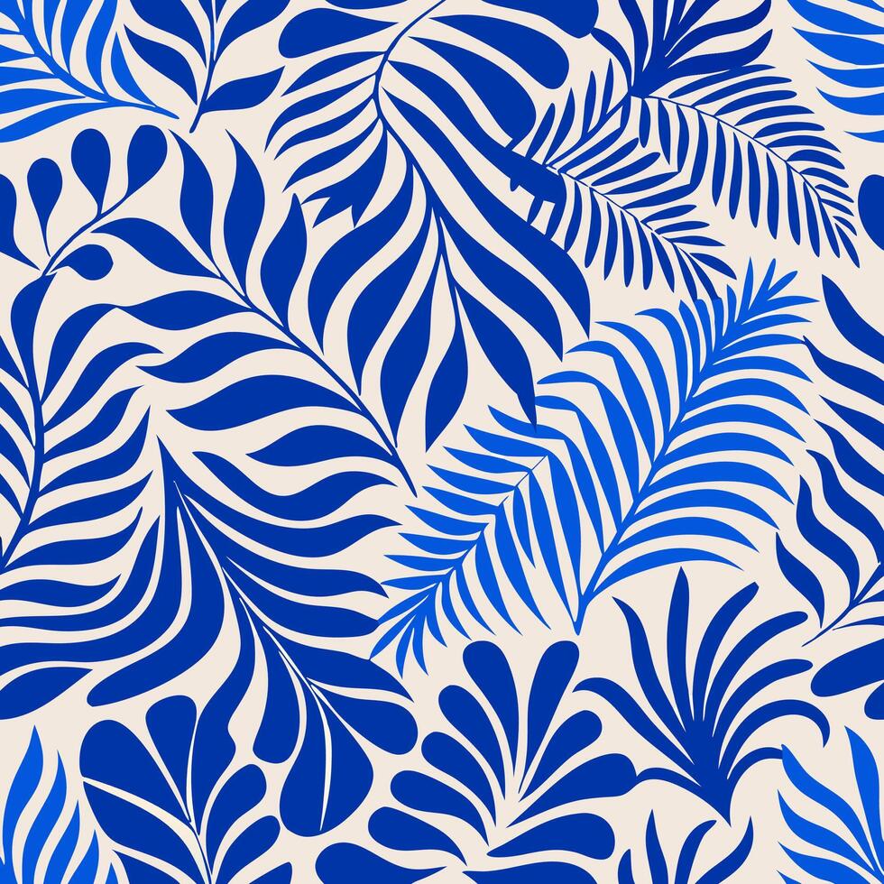 Blue Tropical Leaf Pattern, Seamless Design vector