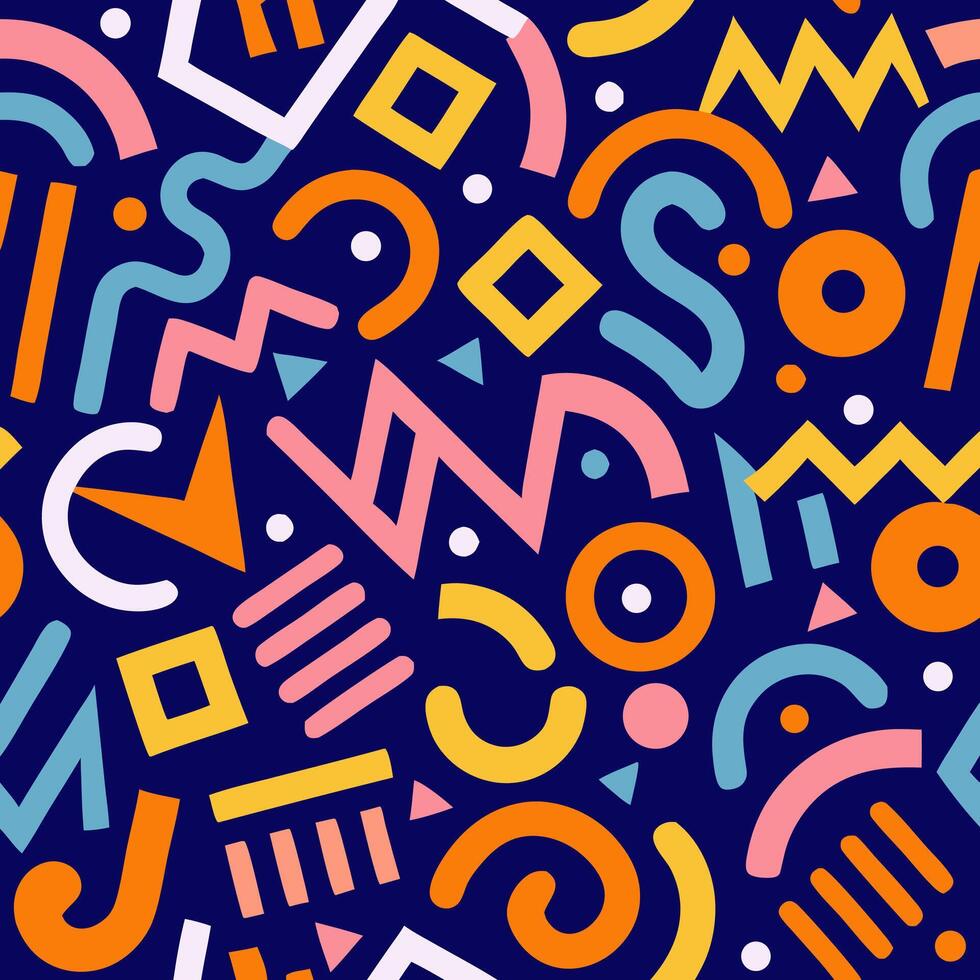Memphis Style Geometric Pattern Seamless Repeat Background vector