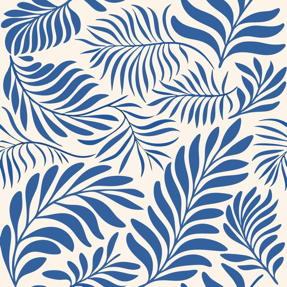Blue Tropical Leaf Pattern Background Seamless Design vector