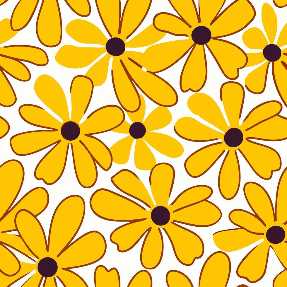 Seamless Pattern Yellow Flowers White Background vector