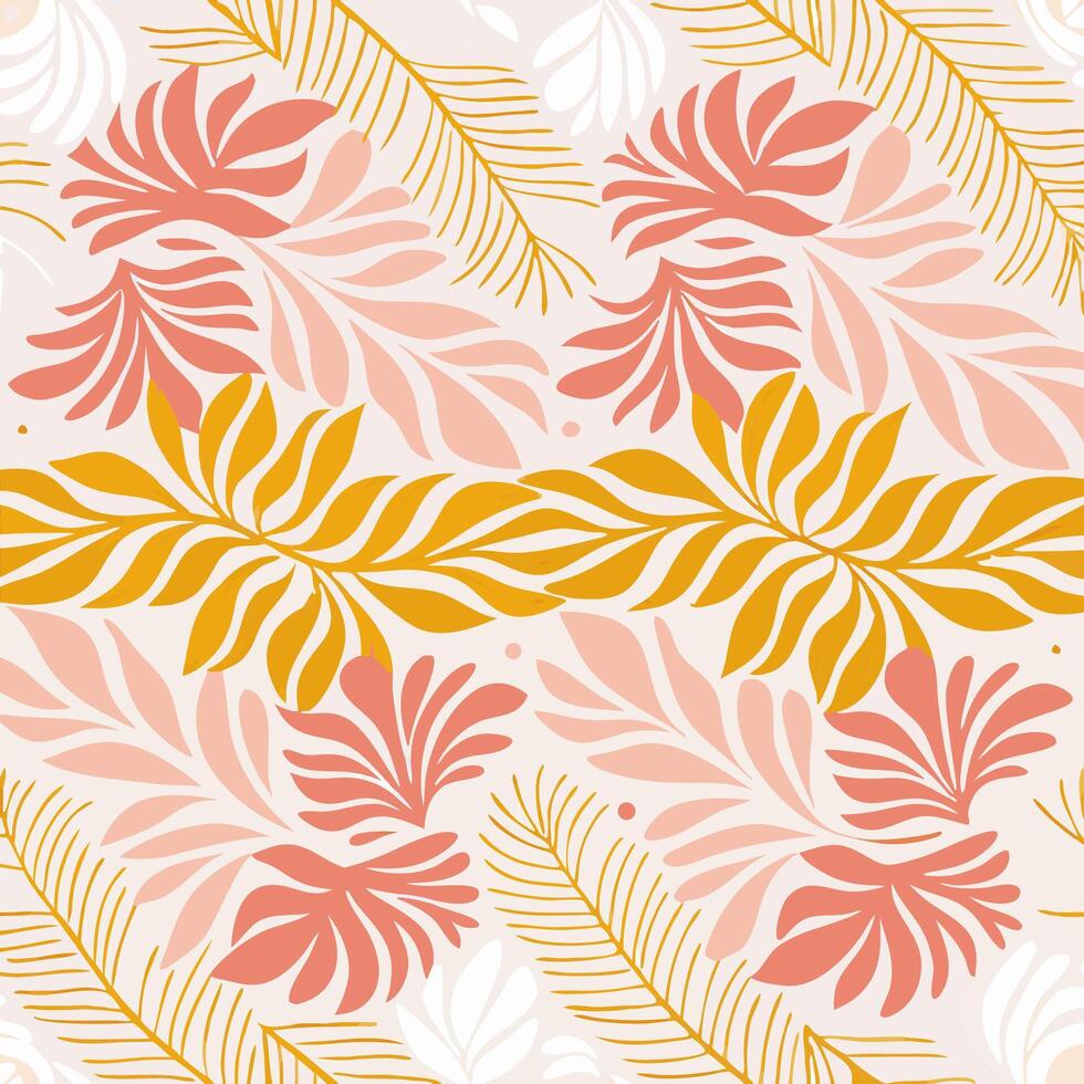 Abstract Floral Pattern Design Pink, Gold Leaves Seamless Texture vector