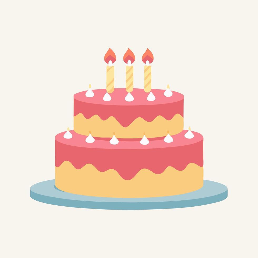 Two Tiered Birthday Cake with Candles Festive Dessert vector
