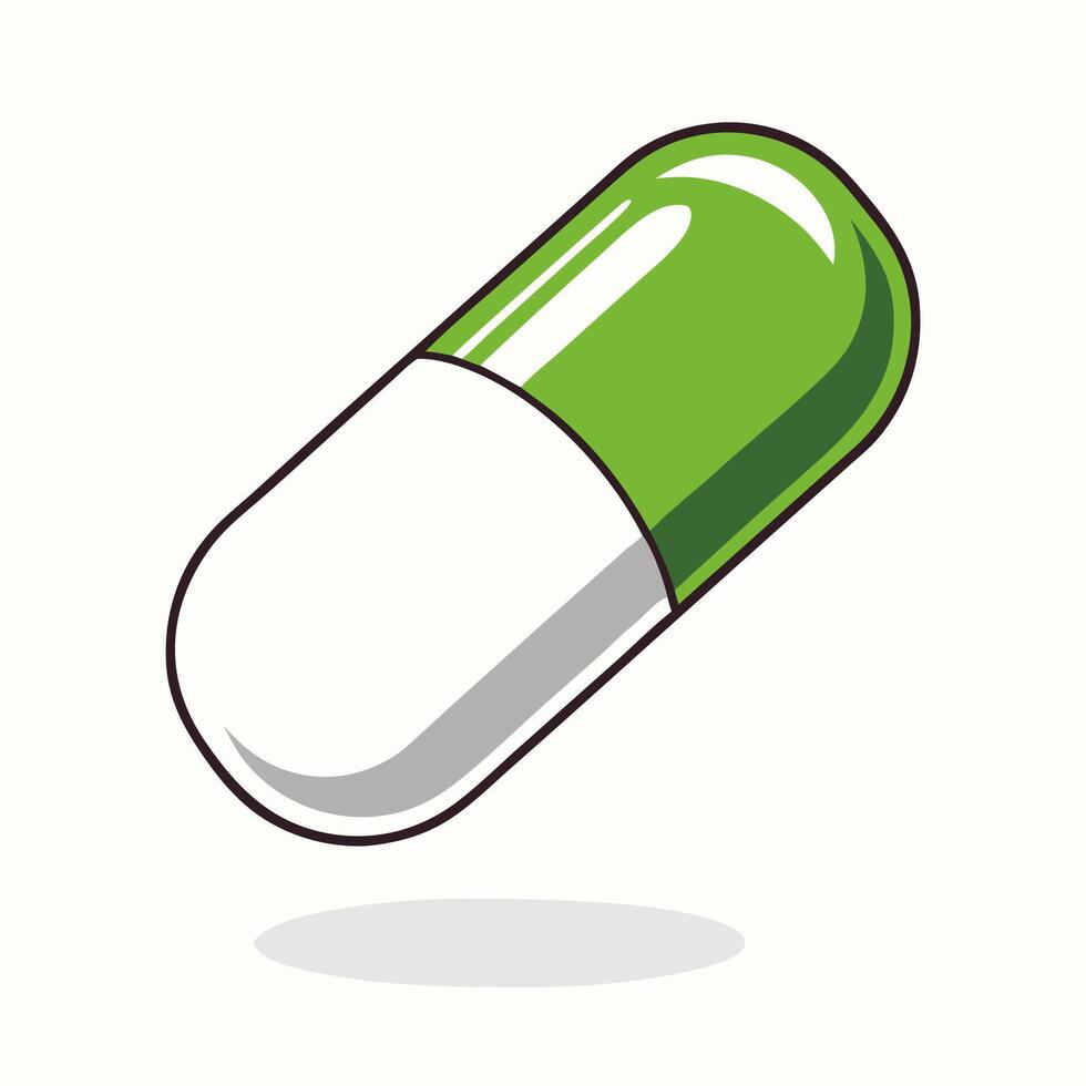Green and White Capsule Pill Illustration vector
