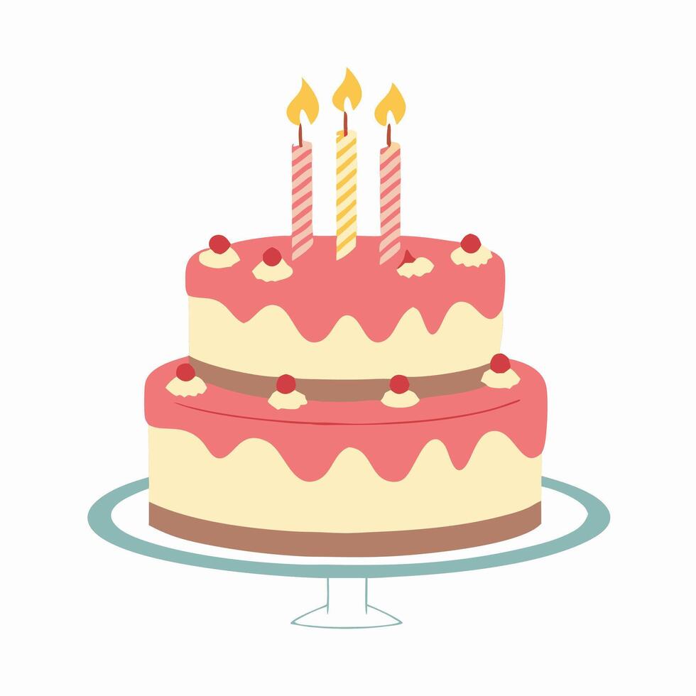 Two Tiered Pink Birthday Cake with Candles vector