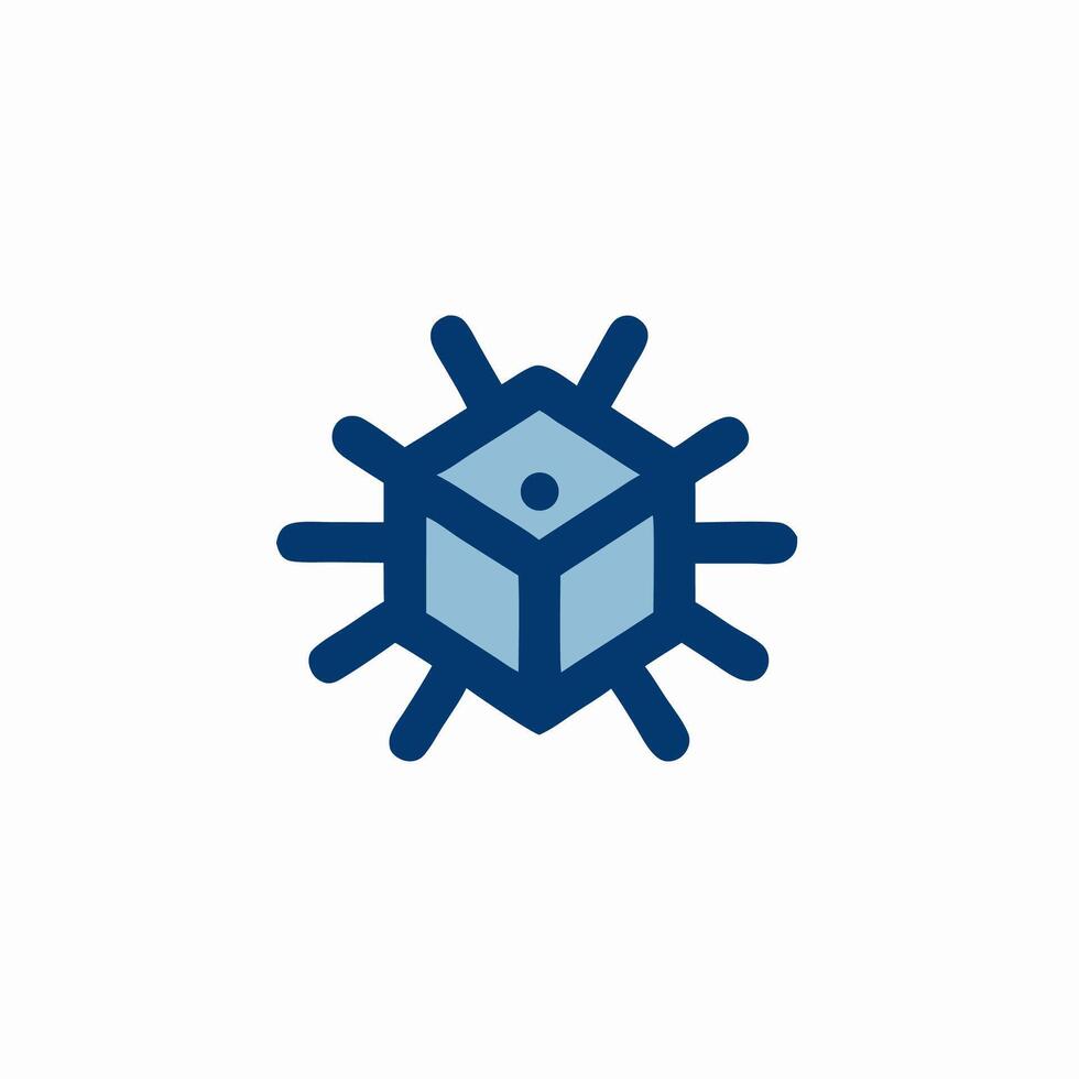 Abstract Blue Cube with Rays 3D, Technology Logo vector