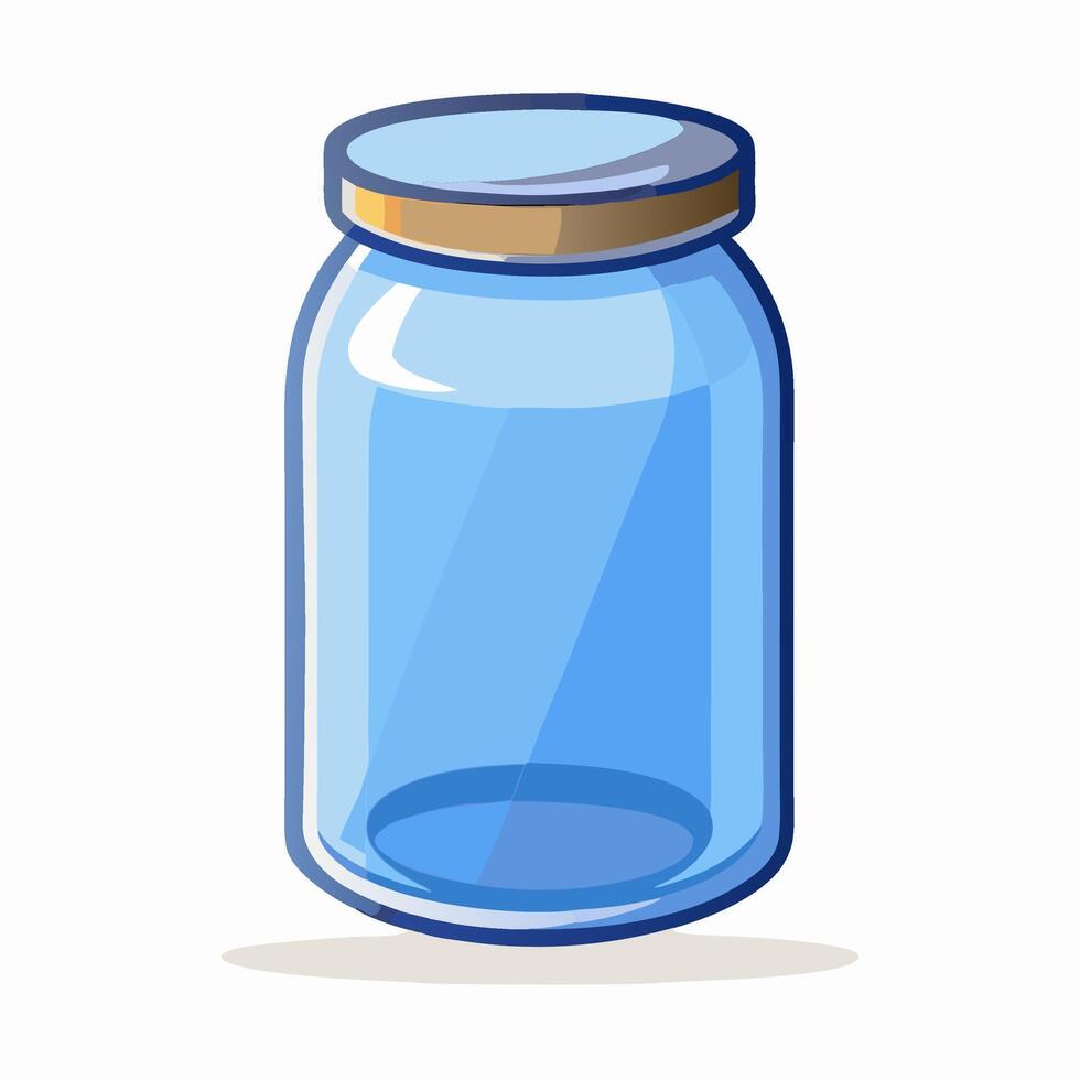Empty Light Blue Glass Jar with Gold Lid vector