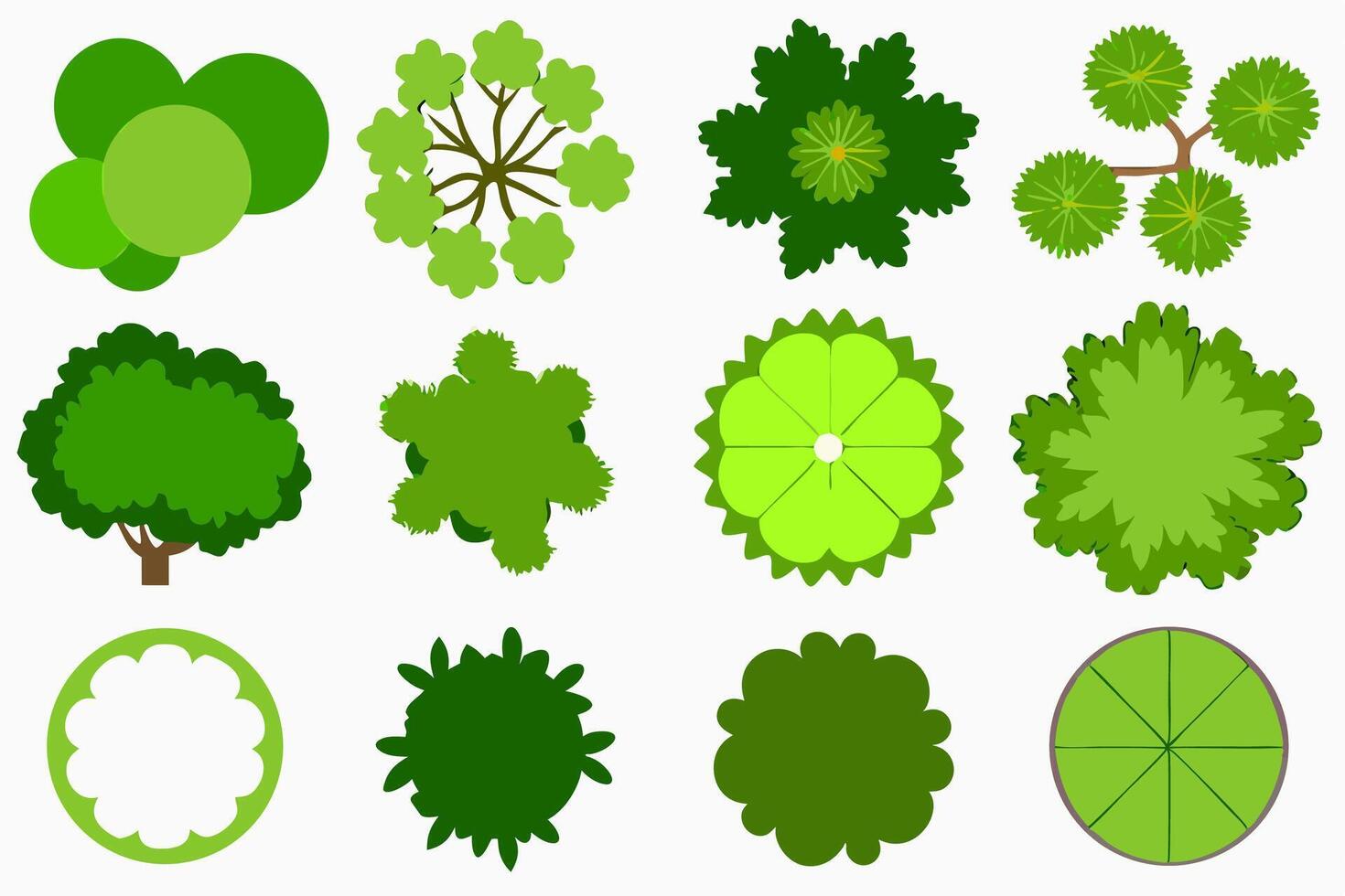Top View Tree Cliparts 12 Green Tree Crowns for Landscape Design vector