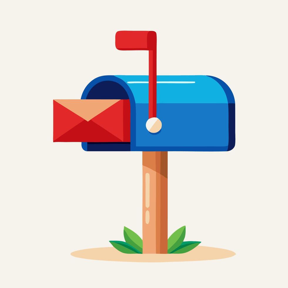 Blue Mailbox with Red Envelope Letter Delivery vector