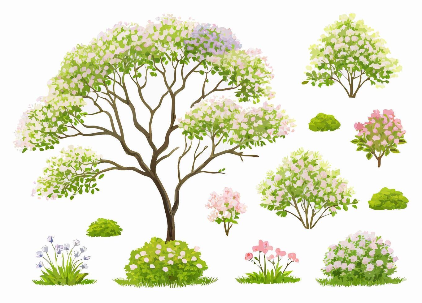 Spring Blooming Trees and Shrubs Collection Landscape Design Elements vector