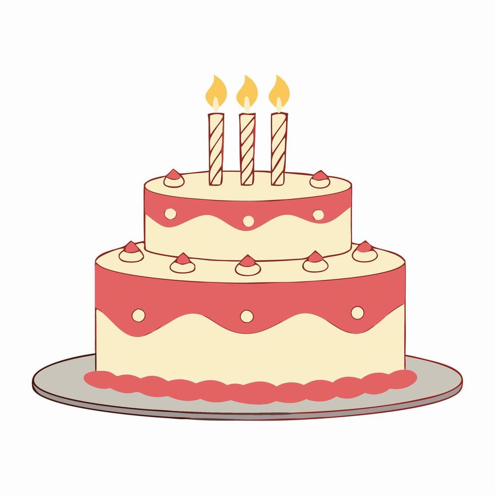 Two Tier Birthday Cake with Three Candles vector