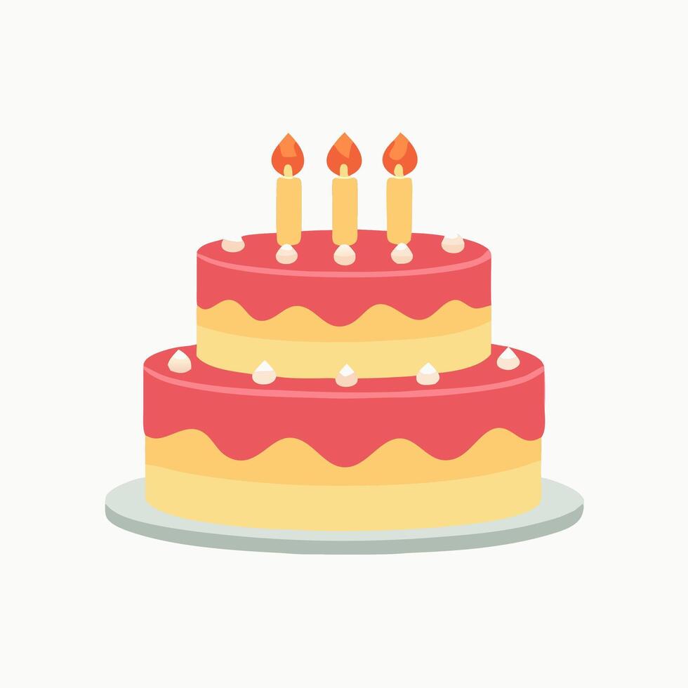 Two Tier Birthday Cake with Three Candles Flat Icon vector
