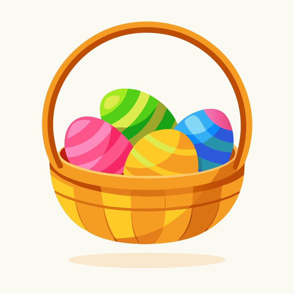 Colorful Easter Eggs in a Wooden Basket vector
