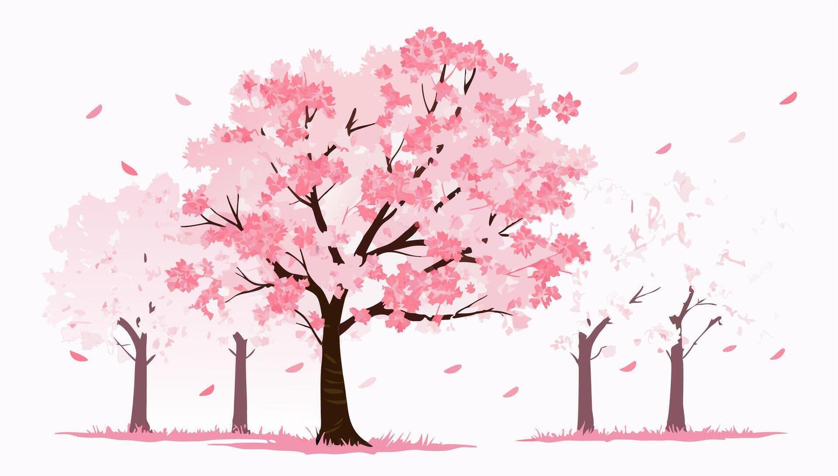 Pink Cherry Blossom Trees, Spring Flowers, Nature Illustration vector
