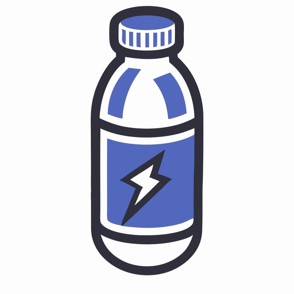 Energy Drink Bottle Icon Blue Label, Lightning Bolt vector