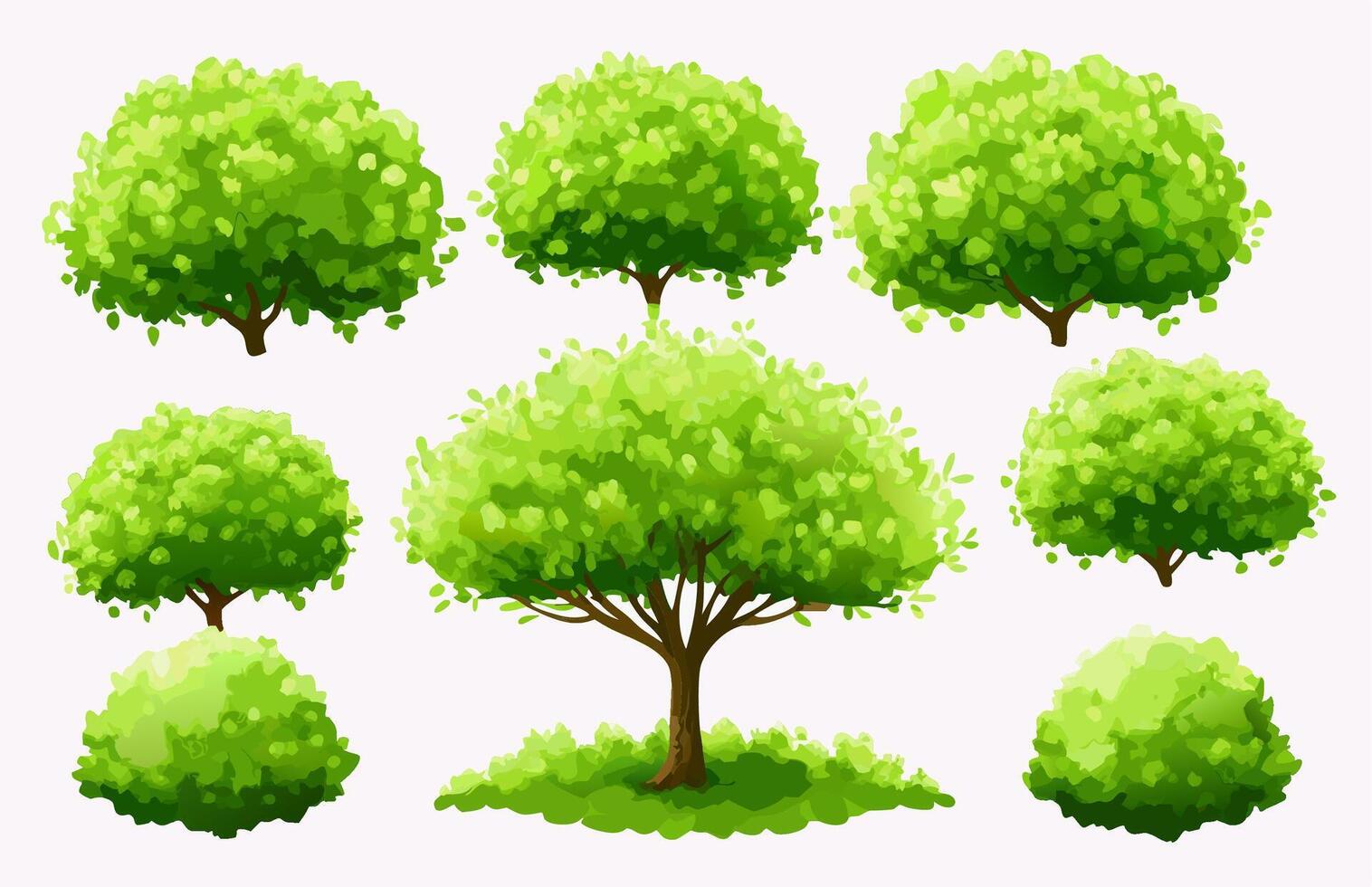 Collection of Lush Green Trees and Bushes Spring Foliage Illustrations vector