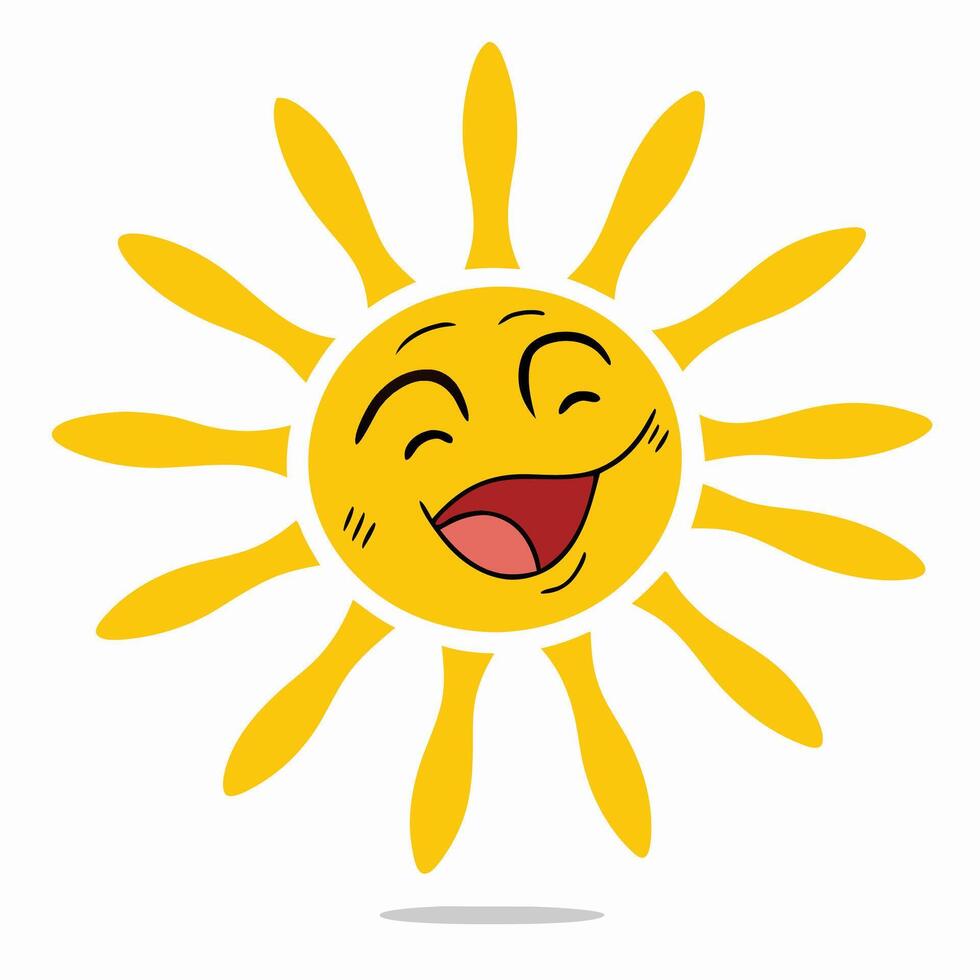 Happy Cartoon Sun with Smiling Face, Yellow Rays vector