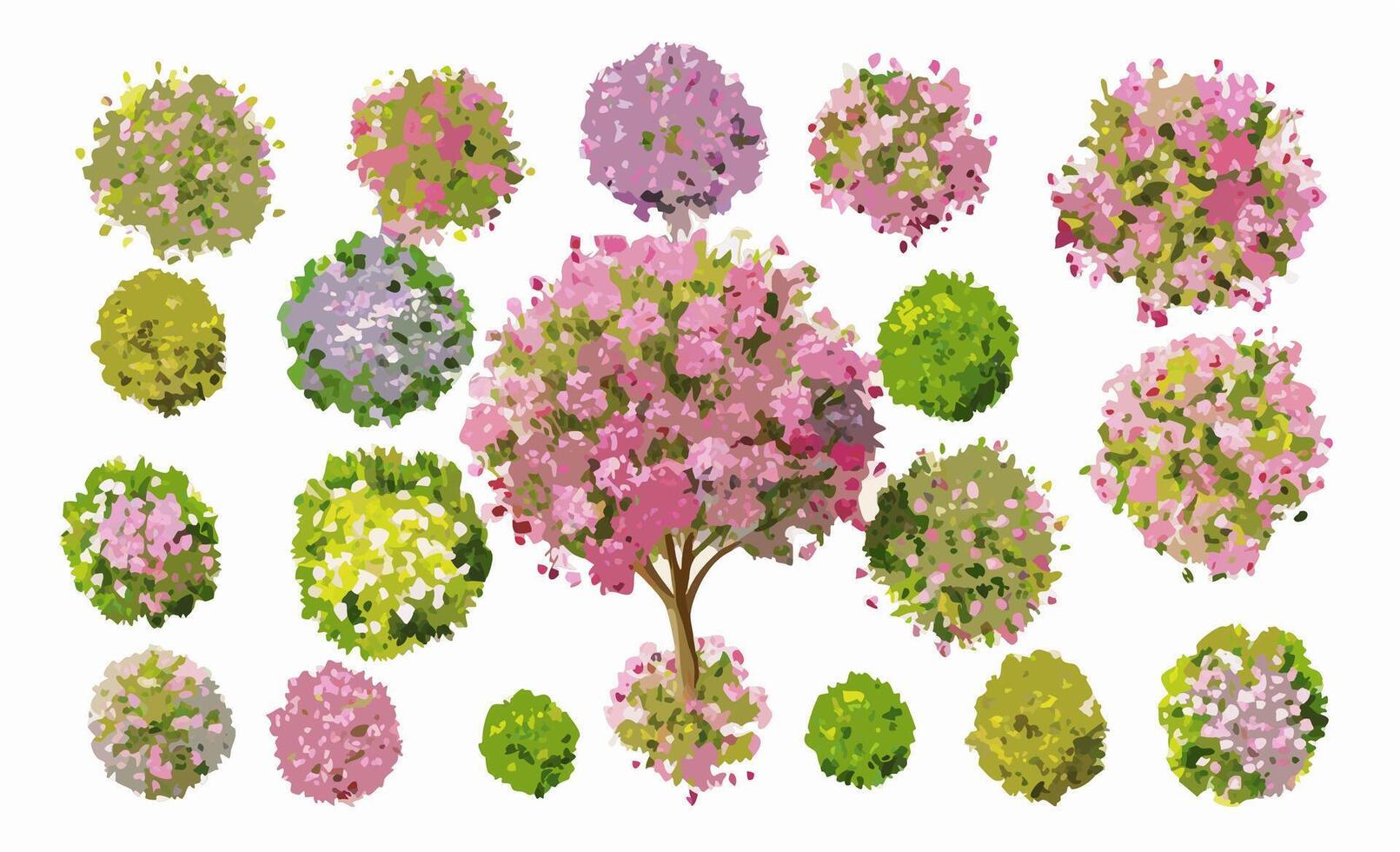 Overhead View of Various Blooming Trees and Shrubs vector