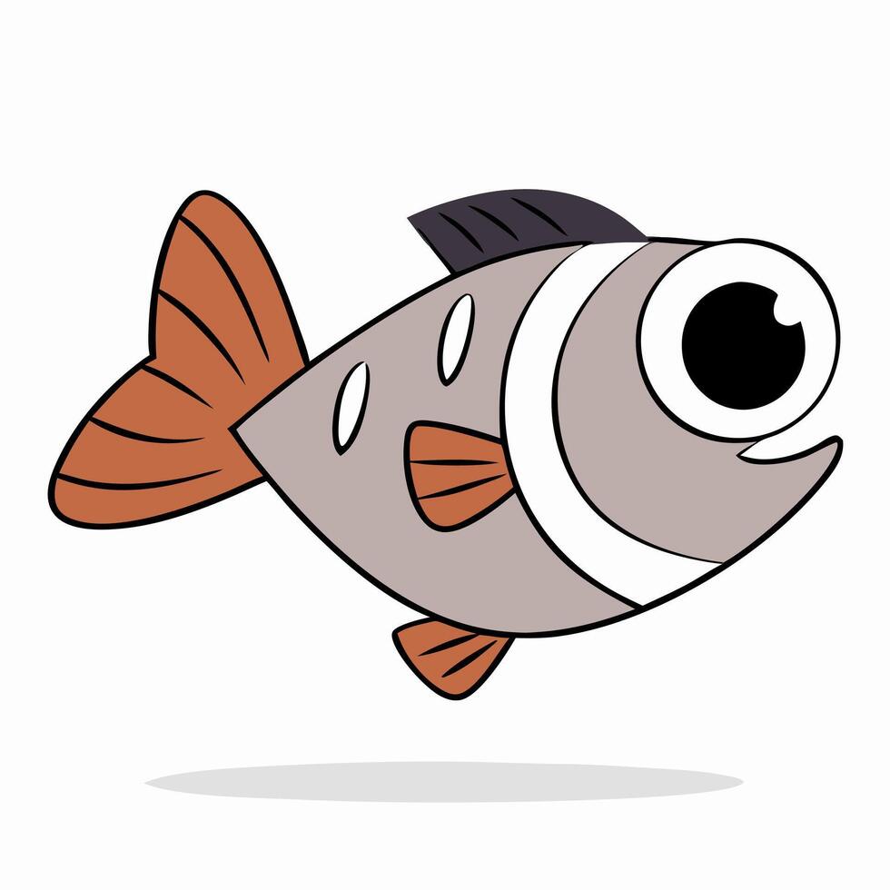 Cute Cartoon Fish with Big Eyes, Orange Fins vector