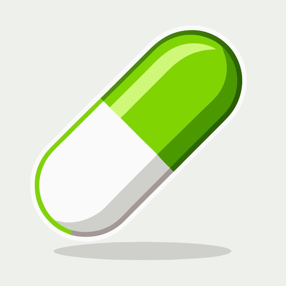 Green and White Capsule Pill Icon Illustration vector