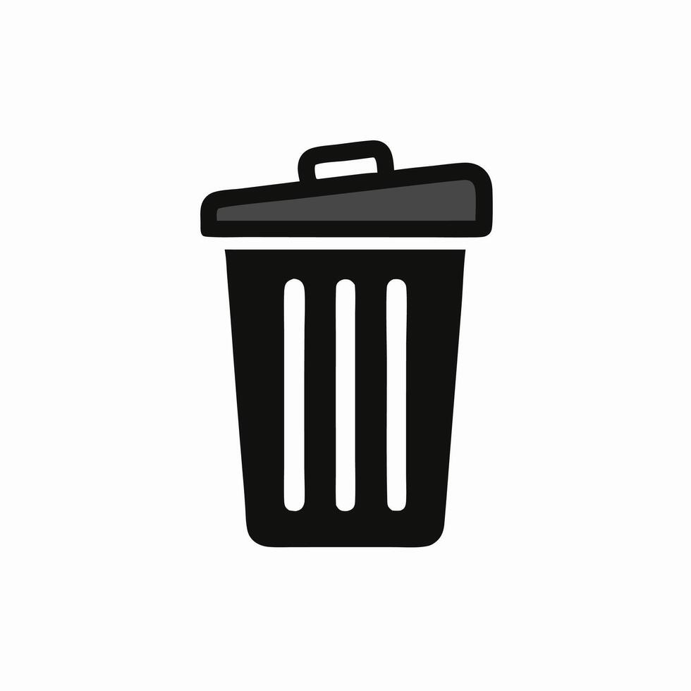Black Trash Can Icon Recycle Bin, Delete Button, Waste Disposal Symbol vector