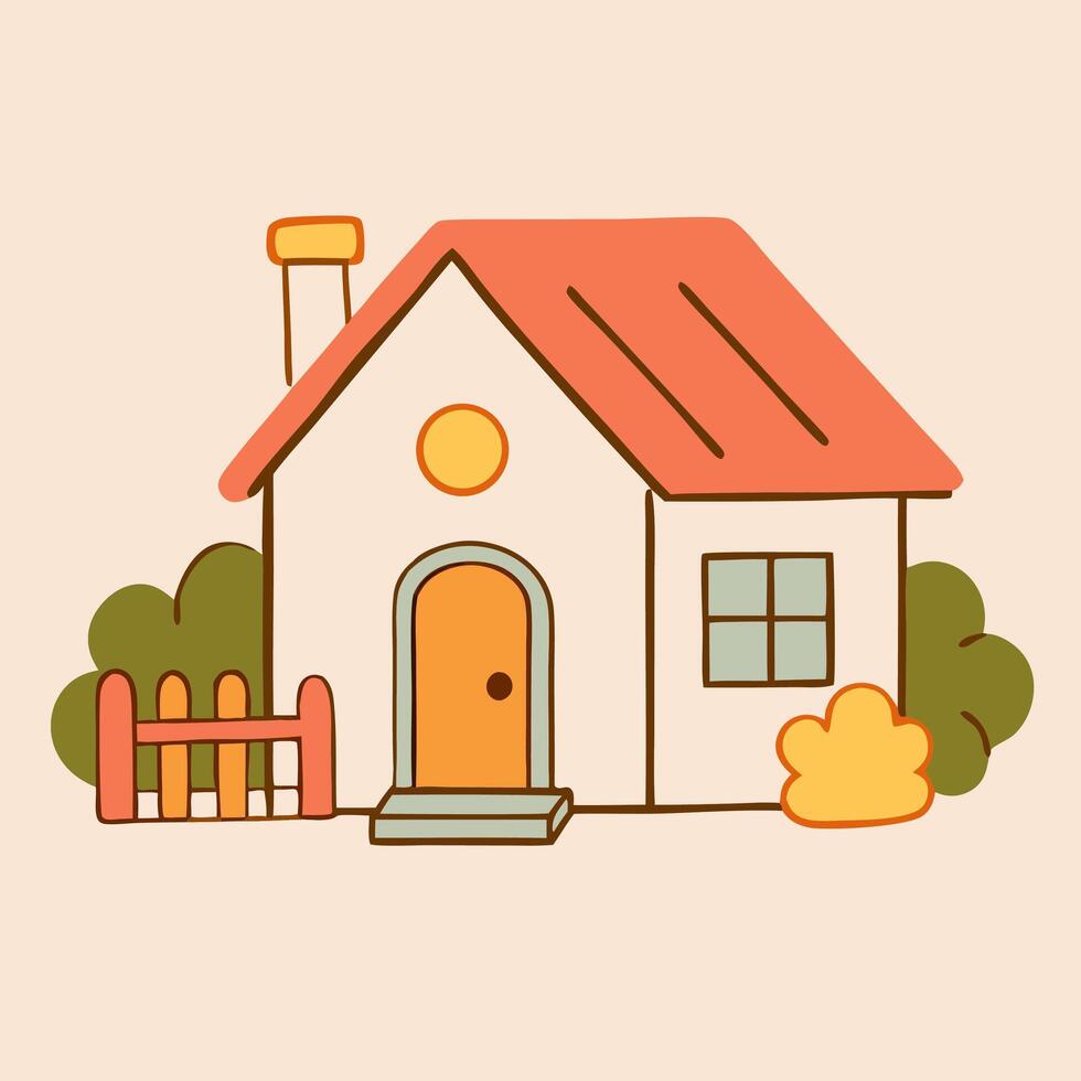 Cute Cartoon House Illustration, Home Sweet Home Design vector