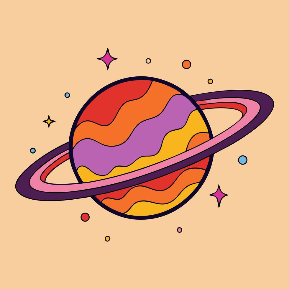 Retro Planet with Rings Colorful Space Illustration vector