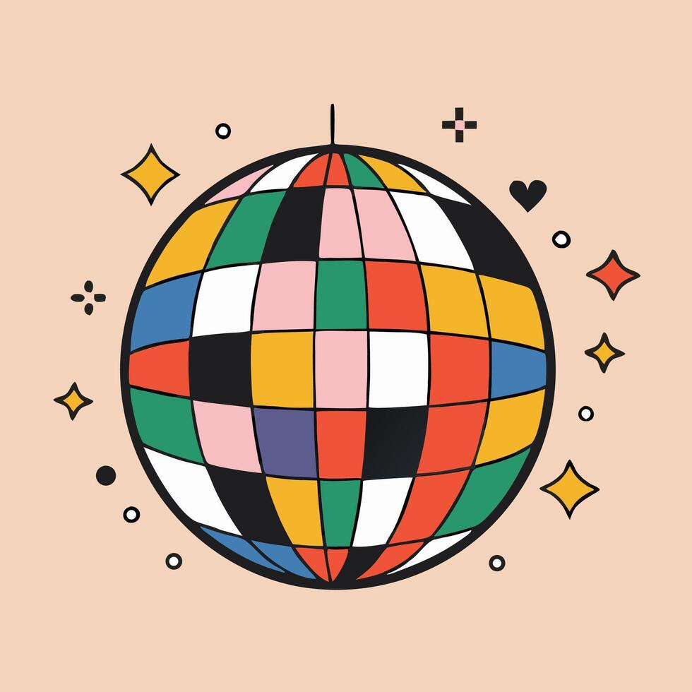 Colorful Disco Ball Illustration, Party Decor, Retro Design vector