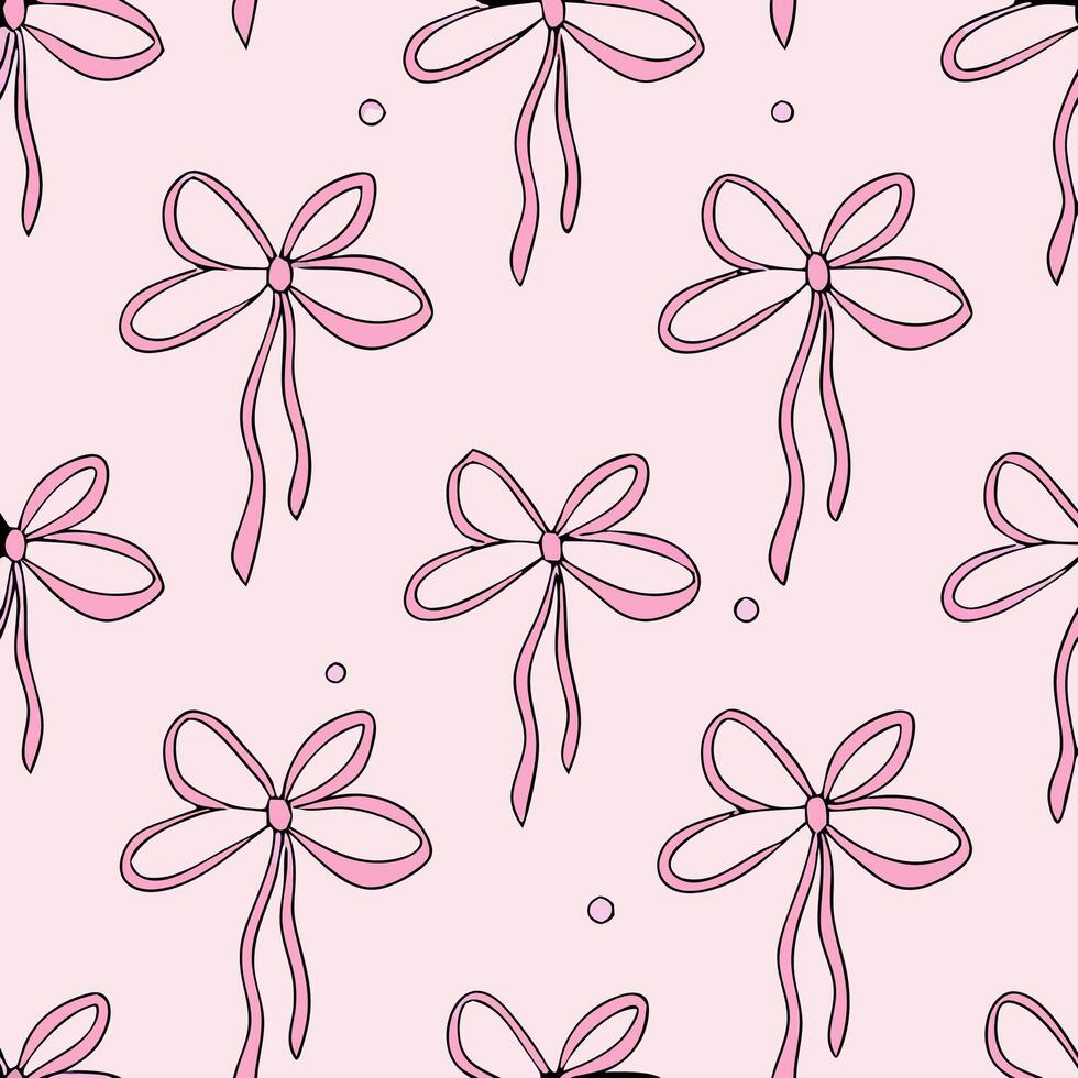 Pink Bow Seamless Pattern, Cute Pastel Bows Background vector