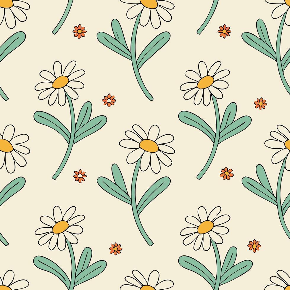 Seamless Pattern Daisies, Flowers, Floral Design, Cream Background vector