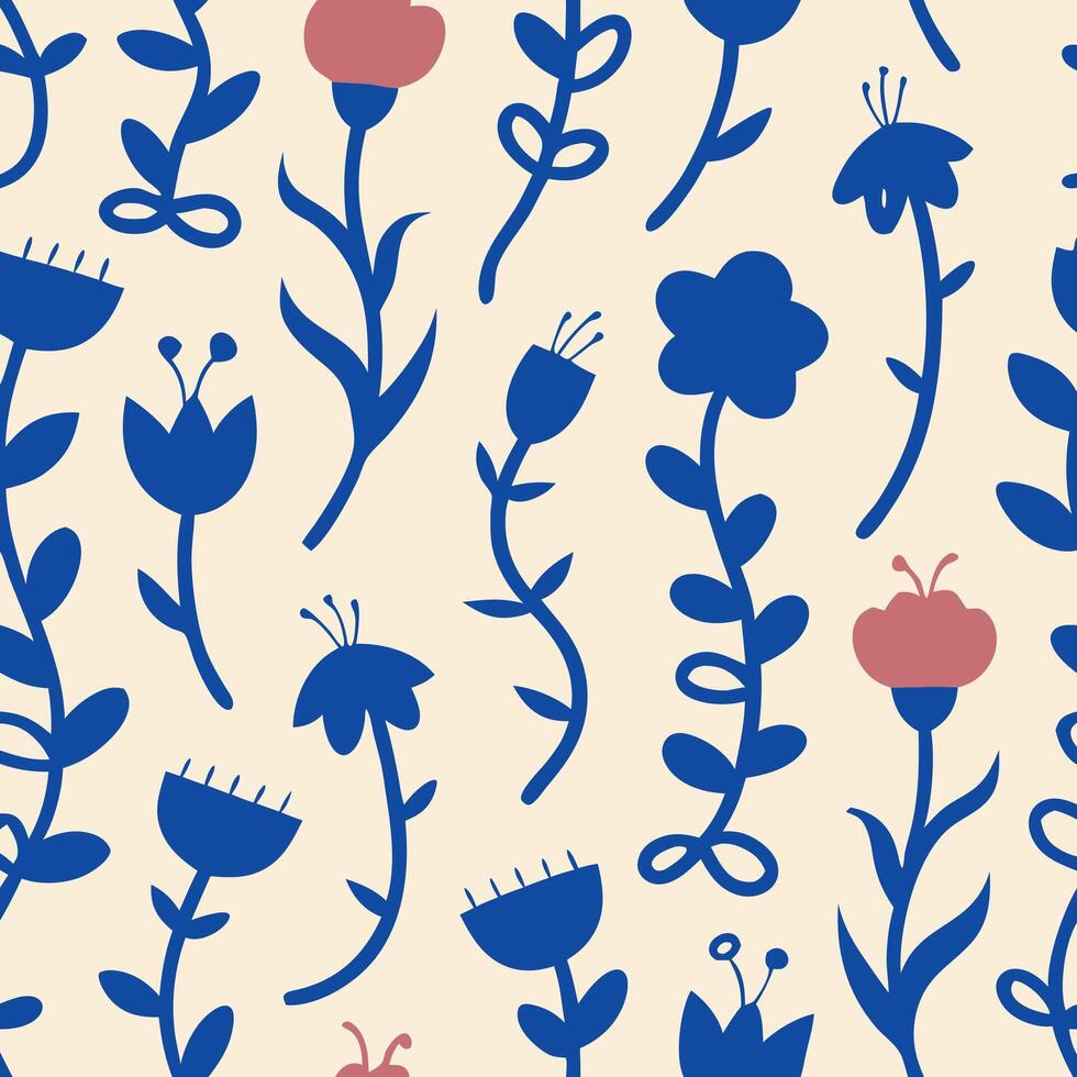 Blue and Red Floral Pattern Seamless Repeat vector