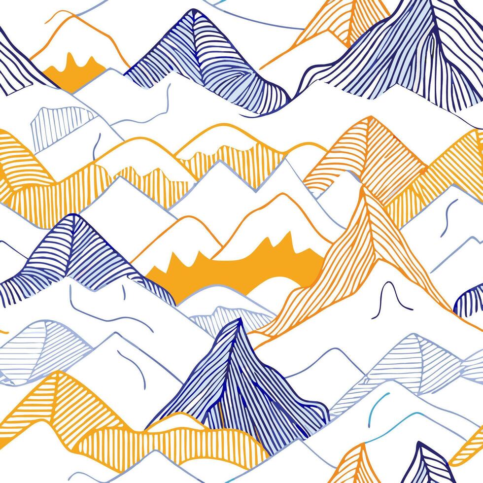 Abstract Blue and Orange Mountain Range Seamless Pattern vector