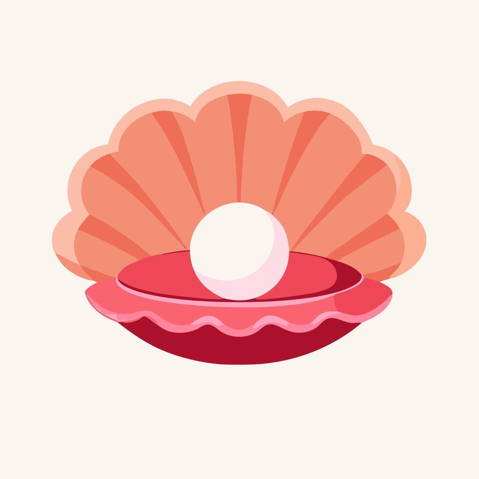 Single Pearl in Open Seashell, Pink and White, Illustration vector