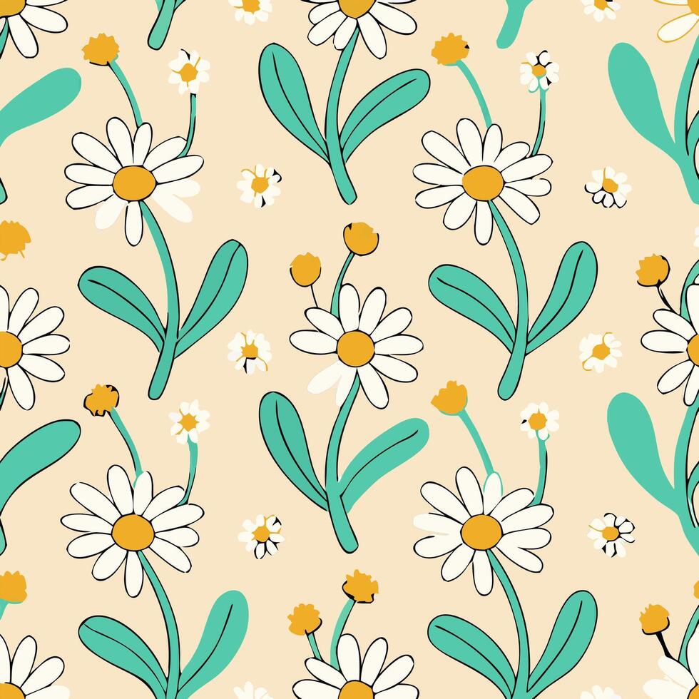 Seamless Pattern of Daisies, Floral Background, Pastel Colors vector